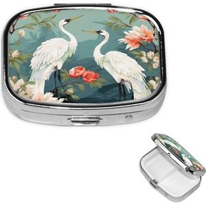 Pillendoosje met spiegel, retro pillendoosje met 2 compartimenten, rode hoofden, kranen, kleine pillenorganizer voor portemonnee of zak, decoratieve metalen medicijnen, vitamine-organizer, unieke