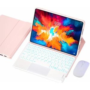 Toetsenbordhoes voor Lenovo Tab M10 Plus 3rd Gen (2022) 10.6"" (TB-125FU), 7-Kleuren Achtergrondverlichting, Magnetisch Afneembaar Draadloos Toetsenbord,Pink 1