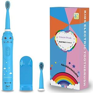 Oplaadbare tandenborstel voor kinderen, Sonische elektrische tandenborstel voor kinderen Jongens Meisjes van 3-12 jaar, herinnering van 30 seconden, timer van 2 minuten, 6 standen, 2 opzetborstels (Blauw)