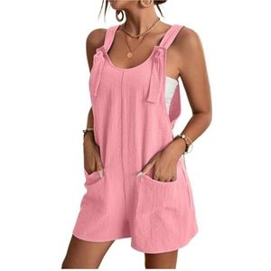 Plus Size Jumpsuit uit één stuk Gestreepte jumpsuit for dames Print Mouwloze rompertjes Verstelbare losse overall met zakken(Color:Light Pink,Size:4XL)