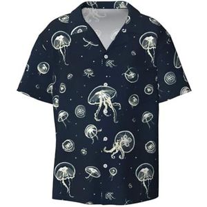 TyEdee Jellyfish Patroon Print Heren Korte Mouw Jurk Shirts Met Zak Casual Button Down Shirts Business Shirt, Zwart, XL