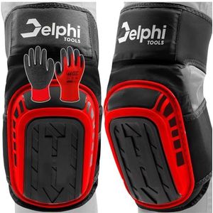Delphi Kniebeschermers met gelvulling voor werk en tuin – comfortabele professionele kniebescherming voor ambachtslieden, tegelzetters, doe-het-zelvers – incl. handschoenen