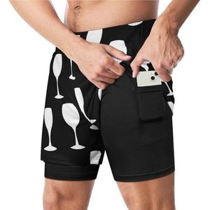 Wijn, Champagne Glazen Grappige Zwembroek met Compressie Liner & Pocket Voor Mannen Board Zwemmen Sport Shorts