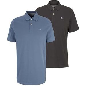 TOM TAILOR Basic Piqué poloshirt voor heren, dubbelpak, China Blue/Tarmac Grey, 3XL