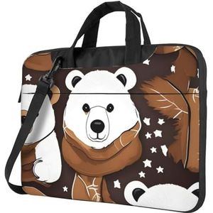 SSIMOO Witte Daisy stijlvolle en lichtgewicht laptop messenger tas, handtas, aktetas, perfect voor zakenreizen, Witte beer bruine beer, 15.6 inch