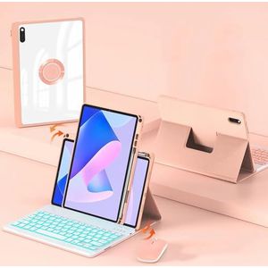 Toetsenbordhoes voor HUAWEI MatePad Pro 11 inch 2024/2022, 720° Rotatie, 7 Kleuren Achtergrondverlichting, Magnetisch Afneembaar Draadloos Toetsenbord met Bluetooth Muis,Roze