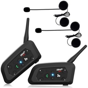 Ejeas V6Pro 2x Bluetooth Motorhelm Intercom voor Motorfietsen, 1200m Intercom Communicatie Bereik, Waterdicht, Intercommunicatie Tussen 6 Motorrijders, Walkie Talkie voor Motorfiets