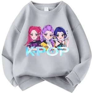 MAOXITCATY Meisjes Sweatshirt met Ronde Hals, Cartoonprint k-pop d-emon Katoenen Kindertrui,Grijs,110cm
