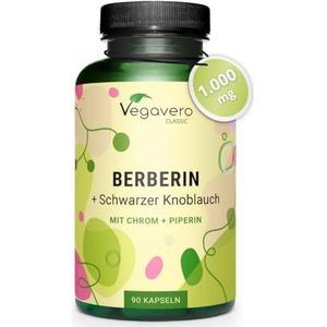 Vegavero Berberine 1000 mg capsules | Extract 50:1 | Chroom + Zwarte Knoflook + Piperine | Veganistisch en zonder toevoegingen | Laboratoriumgetest