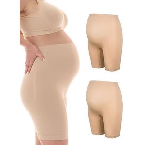 Herzmutter Zwangerschapsslip - Buik Slips - Zwangerschapsslip met lange pijpen - Naadloos-Ondersteunend - Zwangerschapsonderbroek - Beige-Zwart - Set van 1 & 2-5520 (S-M, Beige | 2x)