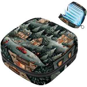 MUOOUM Maandverband Opbergtas, Kerstboom Patroon Menstruatie Cup Pouch, Draagbare Maandverband Pads Opbergzakken Vrouwelijke Menstruatie Eerste Menstruatie Tas voor Tiener Meisjes Vrouwen Dames