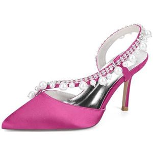 KYEGLO Satijnen Damessandalen Met Spitse Neus En Riempje - Gesloten Neus, Naaldhak Met Strass En Parel, Feestelijke Bruiloftsschoenen, Cadeaus Voor Vrouwen,Rose,36 EU