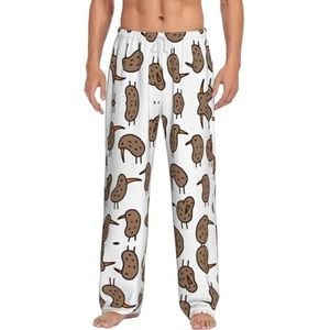 Kiwi Vogel Leuke Heren Lange Lounge Wear Broek Nachtkleding Pyjama Bodems Nachtkleding Met Zakken En Trekkoord, Wit, S