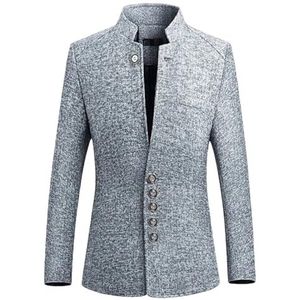 Heren Chinese stijl blazers heren opstaande kraag gedrukt pak jas mannen zakelijke casual blazers jas, Grijs1, S