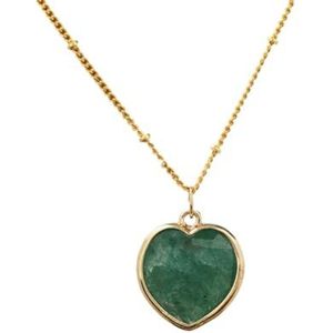 Romatic Gems Stone Necklace Jewelry Gifts | Natural Roses Quartz Heart Pendant Necklace For Women (Color : GreenStrawberryGold)
