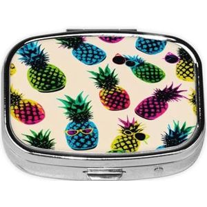 Vierkante pillendoos, ananas, 2 compartimenten, medicijnpillenetui, waterdicht, zakpillenorganizer, draagbaar, voor pillendozen in zak of portemonnee