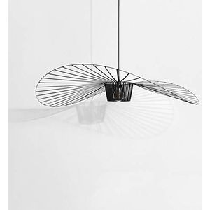 Vertigo Hanglamp, moderne woonkamerkroonluchter glasvezel/PU vintage hoed hanglamp (in hoogte verstelbaar), voor restaurant, badkamer, café, E27, max. 42 W (zwart, 100 cm)