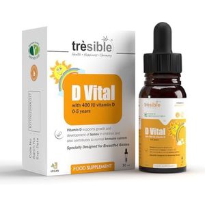 Trèsible Vitamine D3 dagelijkse druppels voor zuigelingen en kinderen | D Vital Drops 30 ml | Veganistisch, Vegetarisch, Glutenvrij, Halal Tabletten | Geen toevoegingen