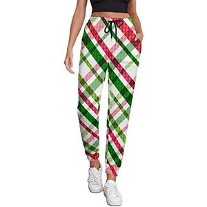 Kerst Geruite Vrouwen Athletic Jogger Broek Sweatpant Lounge Broek Met Zak