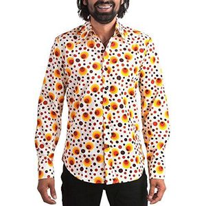 Chenaski Jaren 70 stippen hippie hemd stippen oranje XL, oranje, geel, wit., XL