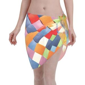 Kleurrijke geruite print elegante strandwrap, bikini cover-up, badmode jurk, voor vrouwen, perfect voor zwembad en resort zwart, Zwart, one size