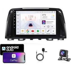 9 Inch Autoradio Compatibel voor Mazda 6 2012-2017 met GPS Navigatie CarPlay Android Auto Acht-Core 4G Bluetooth WiFi MirrorLink Stuurwiel Afstandsbediening(T2 4 Core Wifi 2G+32G)