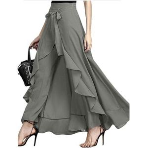 yk8fass Chiffon Broek met hoge taille cr-5141, Grijs, 4