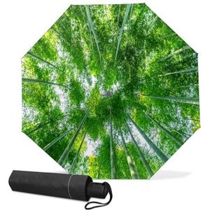 GISPOG Automatische opvouwbare paraplu, bamboe bos waterdichte compacte zon en regen reisparaplu's voor dames en heren, 1 kleur, Eén maat