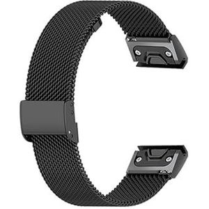 26 22 20 mm mesh horlogeband geschikt for Garmin Fenix ​​7x6 Pro 5S Plus 3 HR roestvrijstalen Milanese armbandband geschikt for Approach S60 S62 (Color : Black, Size : For Garmin 26mm)