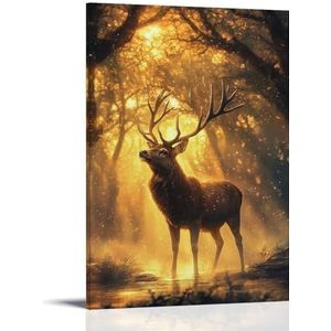 AEMYSKA Vintage bos hert canvas muurkunst prints rustieke natuur leuk dier schilderij kunst poster ingelijst kunstwerk voor thuis, slaapkamer, woonkamer kantoor muurdecoratie, 60 x 90 cm