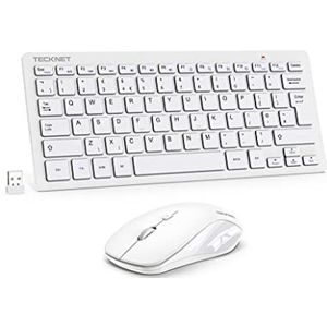 TECKNET Mini draadloos toetsenbord en muisset, 2.4G draadloos USB-toetsenbord en stille muiskam met Nano USB-ontvanger, 12 multimediasnelkoppelingen voor computer, pc, laptop, desktop, Android Smart TV