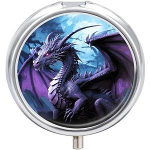 Pillendoosje 3 compartimenten medicijnpillenetui, paarse draak paarse maan kleine pillenetui voor portemonnee en zak, draagbare pillenhouder, ronde pillenhouder, mini-pillenorganizer voor reizen of