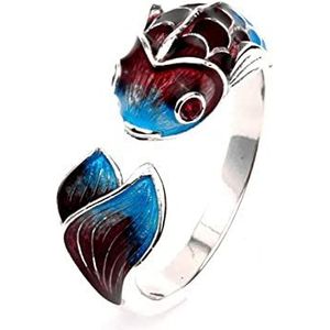 Ringen, dames 925 zilveren ringen, Ringen for Dames Dames Verstelbare Open Ringen - Damesring Verstelbaar, Open Vinger Damesringen Kleurrijk Emaille Geslepen Blauwe Vis Geglazuurde Lucky Novelty Ringe