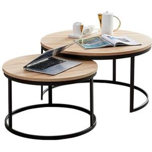 JLVAWIN Salontafel Set van 2 Ronde Nesting Salontafel Sofa Side End Tafel Woonkamer Modern Scandinavisch, Hout en Metaal, Hout Decor Nachtkastjes