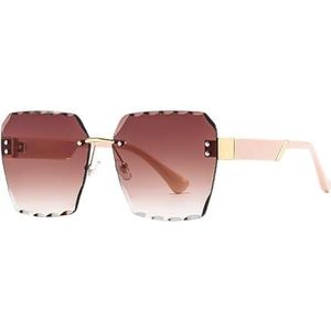 Randloze, geavanceerde zonnebril Vierkante buitenlijn Buitenlijn zonnebril Dames Premium (Color : Beige)