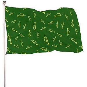 Gele hoorn grappige vlaggen banner met messing doorvoertules voor buiten binnen tuin 35x59 inch