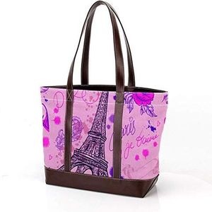 Laptop Tote tas met Parijs Eiffeltoren met bloemen,Draagtassen Casual Canvas Business Werk Tote tas Aktetas voor Computer School Office