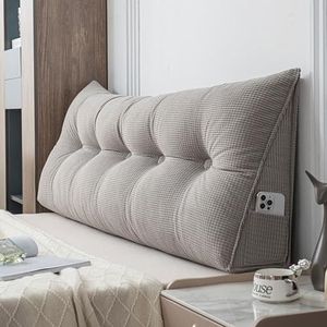 Maïsfluwelen hoofdbordkussen, kingsize queensize tweepersoonsbed, rugkussen voor op de bank, leeskussens, wasbaar wigvormig hoofdbordkussen, driehoekige rugsteun (maat: 200 x 50 x 20 cm, kleur: grijs)
