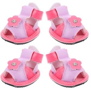 HANABASS 4 Stuks Mesh Ademende Hondenschoenen Sandalen Antislip Pootbeschermers Verstelbare Huisdierlaarzen Voor Kleine Hond Puppy Roze 2