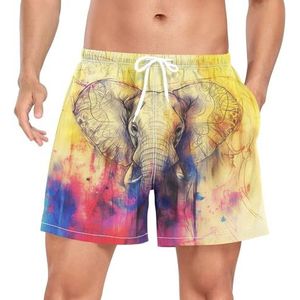 Niigeu Kleurrijke Retro Indian Elephant Heren Zwembroek Shorts Sneldrogend met Zakken, Leuke mode, XXL