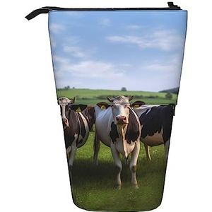 Koe Grasland Potlood Case Telescopische Make-up Tas Pop Up Office Organizer Box Staande Pen Houder Cosmetica Tas Met Ritssluiting, Zwart, Eén maat