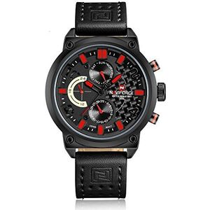 NAVIFORCE Heren Sport Militaire Dag Datum 24 Uur Lederen Analoge Quartz Horloges (rood), riem
