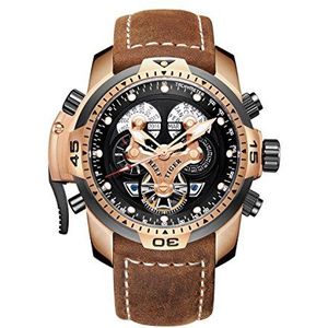 REEF TIGER Militaire Horloges Voor Mannen Lederen Band Sport Horloge Ingewikkelde Automatische Horloges RGA3503, Rga3503-pbsg, riem