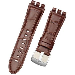 LQXHZ Compatibel Met Swatch Horlogeband 23 Mm Nieuwe Hoge Kwaliteit Heren Zachte Waterdichte Lederen Horlogeband Bandjes Zwart Bruin Koeienhuid Armband (Color : A Brown, Size : 23mm silver clasp)