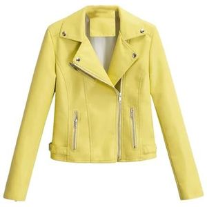 Dvbfufv Vrouwen Winter Herfst Motorfiets Lederen Jassen Vrouwen Jas Vrouwen Slim PU Lederen Jas, Geel, M