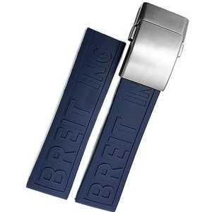 INSTR 22mm 24mm Gevlochten Rubber Horlogeband Voor Breitling Avenger Superocean Heritage Horlogeband Braceles Vervanging Accessoires (Color : Dark Blue silver, Size : 22mm)
