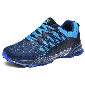 Heren Schoenen Marathon Loopschoenen Flyknit Mesh Upper Sneakers Low Top Casual Jogging Schoenen, Zwart en blauw, 40 EU