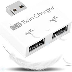 2-poorts opladersplitter, USB2.0 mannelijk naar 2-poorts USB-converterkit, draagbare dubbele oplader-splitteradapter voor laptop en ander apparaat met USB-poort, zwart