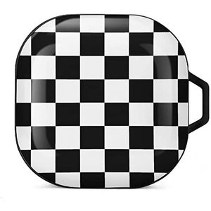 Wit Zwart Geruit Oordopjes Hoesje Compatibel met Samsung Hard Shell Beschermhoes Zwart-Stijl