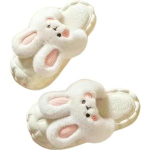 MdybF Slippers Zachte Dikke Bodem Leuke Konijn Winter Katoenen Slippers Vrouwen Waterdichte Antislip Warme Pluche Thuis Paar Katoenen Schoenen, Wit, 40-41(fit 39-40)